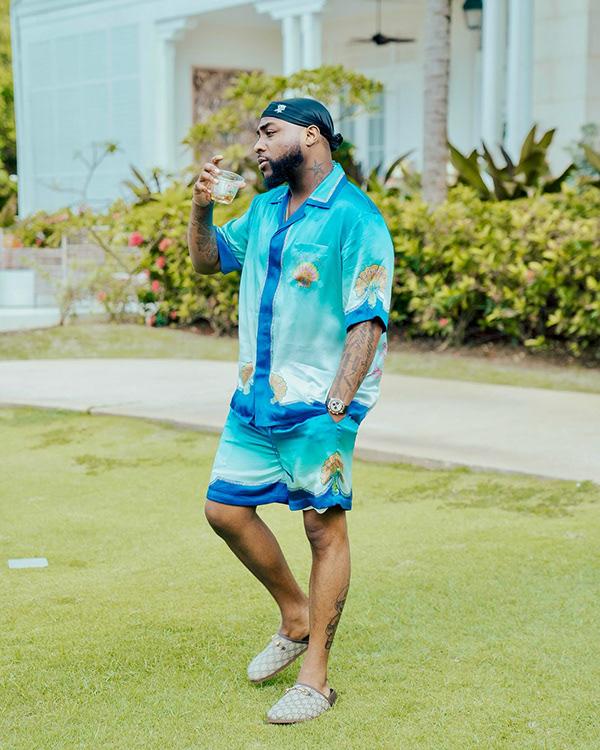 Davido in Turquoise Resort Co-ord Set in Montego Bay, Jamaica | OutfitLibrary.com