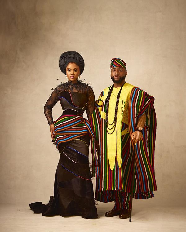 Davido & Chioma in Multicolour Striped Aso Oke Couple Look | OutfitLibrary.com